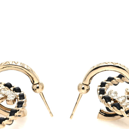 Chanel Crystal Lambskin CC Chain Hoop Earrings Gold Black 3 of 4