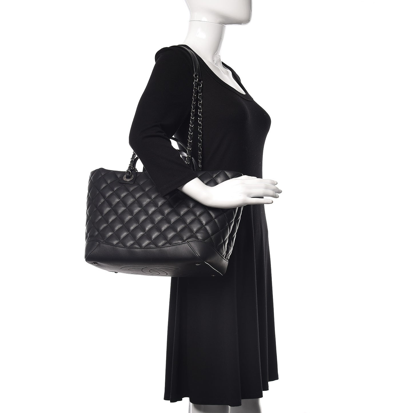 Calfskin Quilted Small Easy Shopping Tote Black