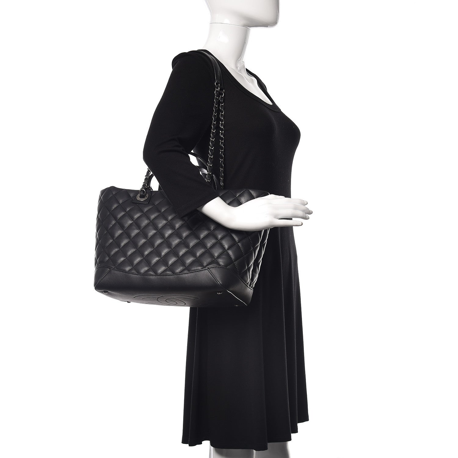 Chanel Calfskin Quilted Small Easy Shopping Tote Black 2 of 9
