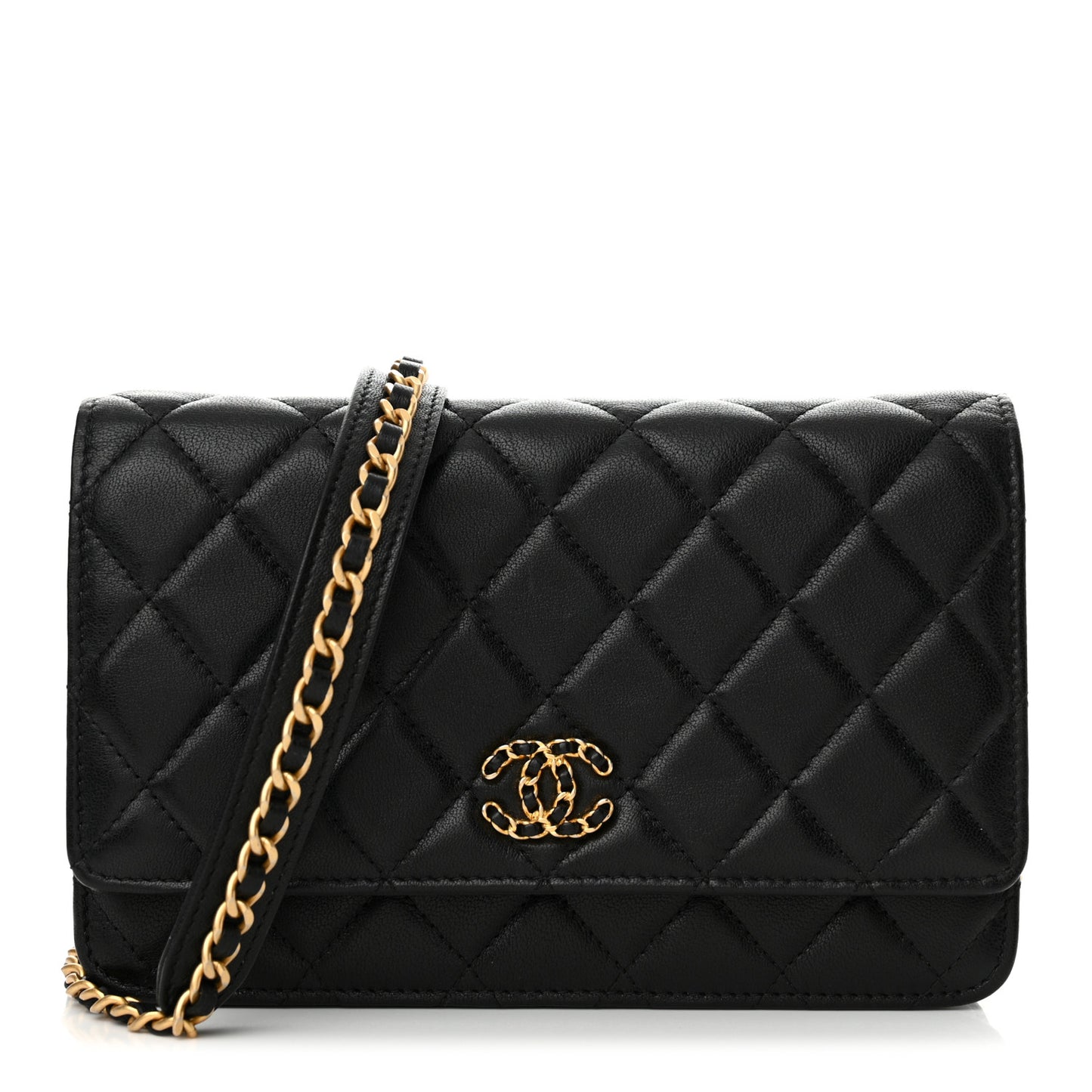 Lambskin Quilted Infinity Wallet On Chain WOC Black
