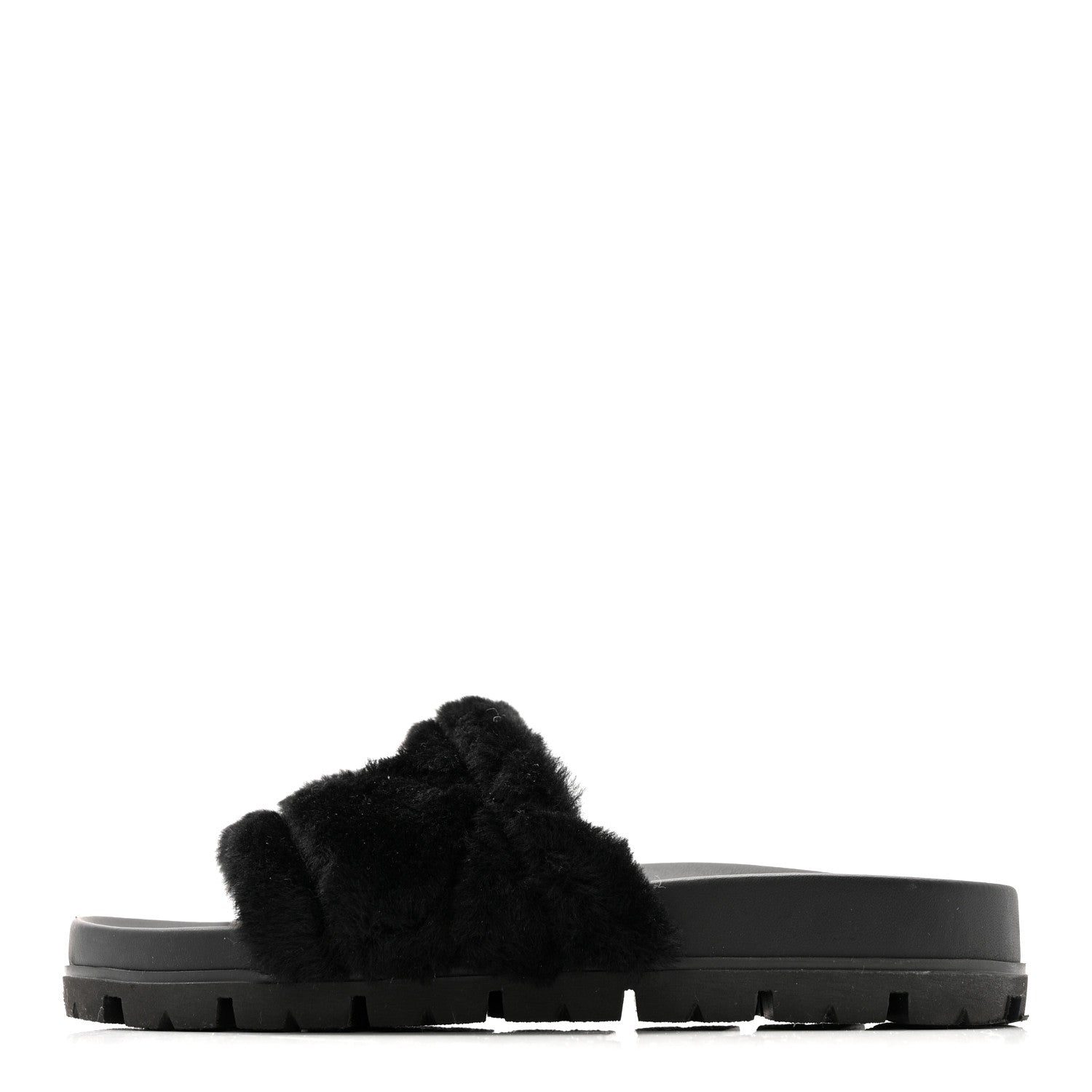 Prada Montone Metal Triangle Logo Lug Sole 20mm Slide Sandals 35 Black 1 of 9