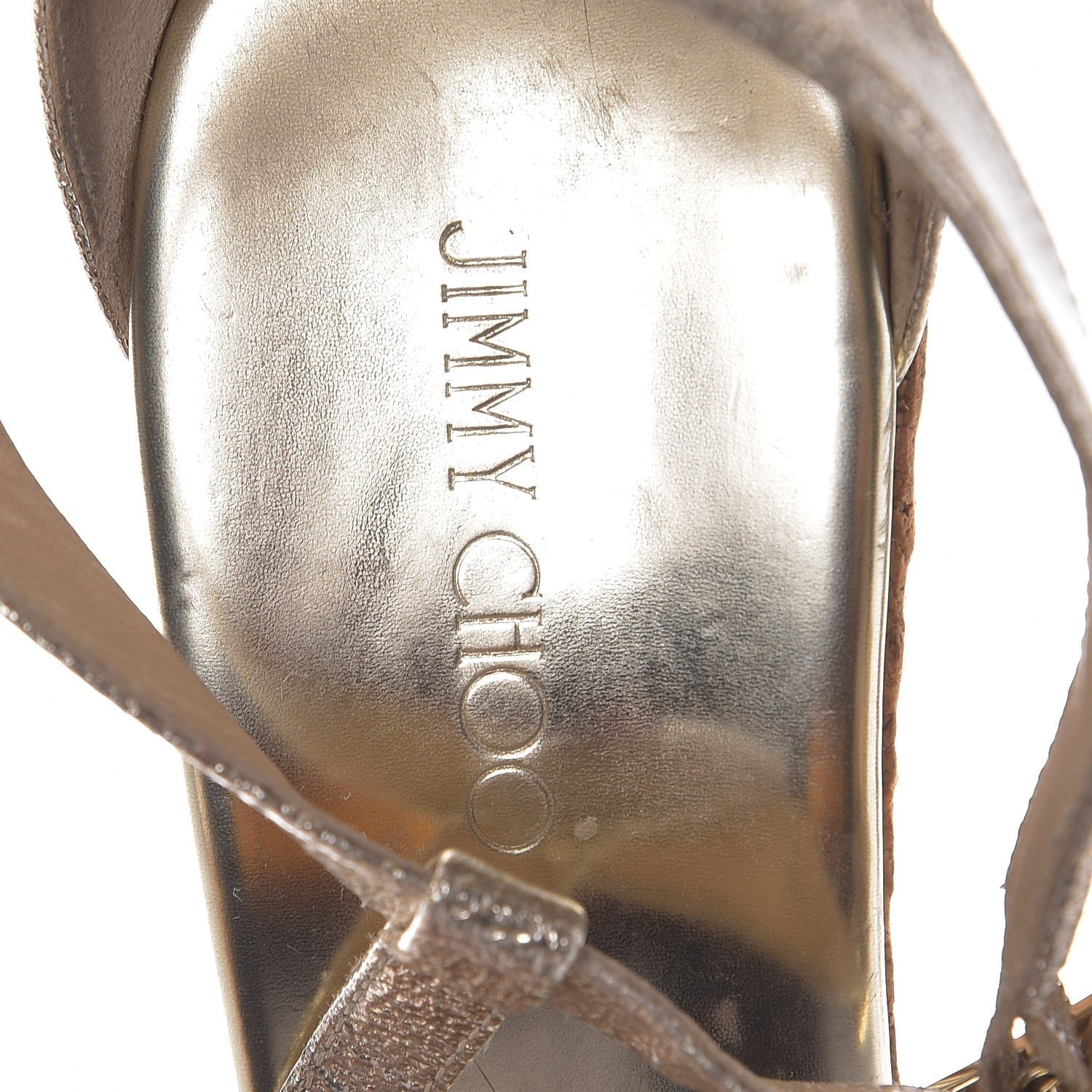Jimmy Choo Metallic Crushed Patent Cork Pela Wedge T Strap Sandals 41 Gold 9 of 12