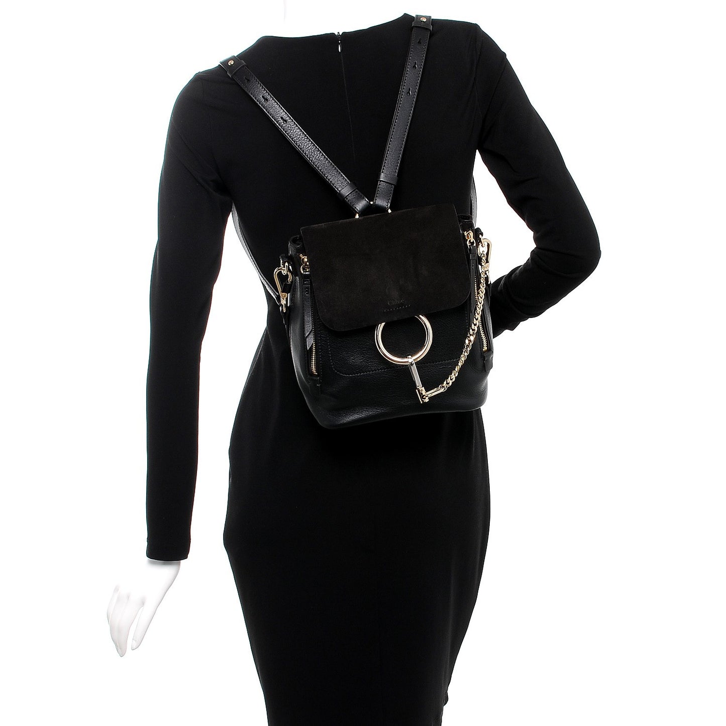 Suede Calfskin Small Faye Backpack Black