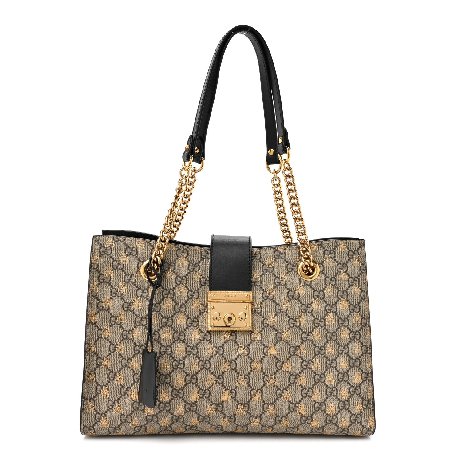 Gucci GG Supreme Monogram Bees Medium Padlock Tote Beige Oro Black 1 of 12
