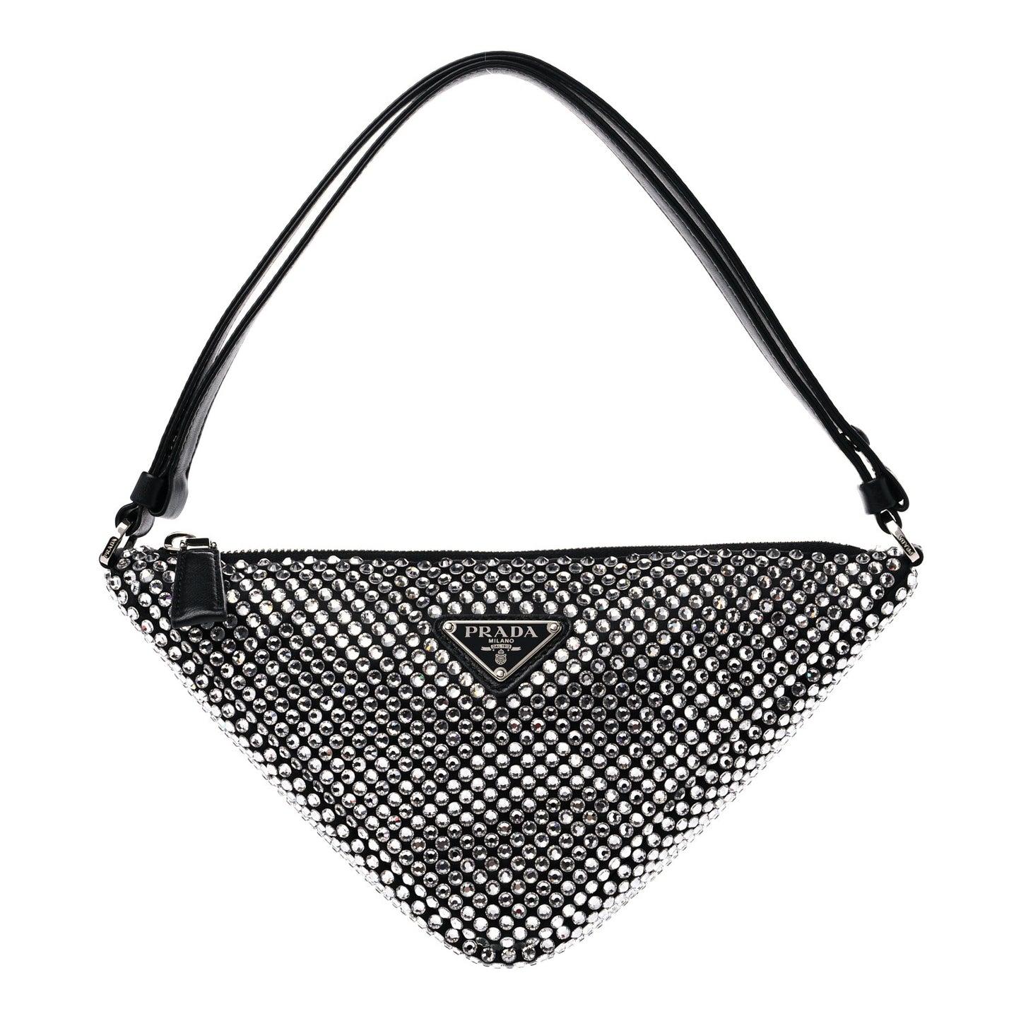 Satin Crystal Triangle Pouch Black