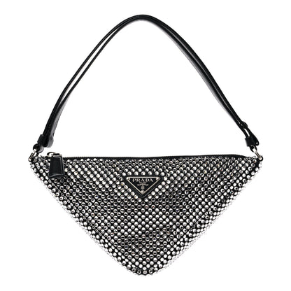 Prada Satin Crystal Triangle Pouch Black 1 of 10