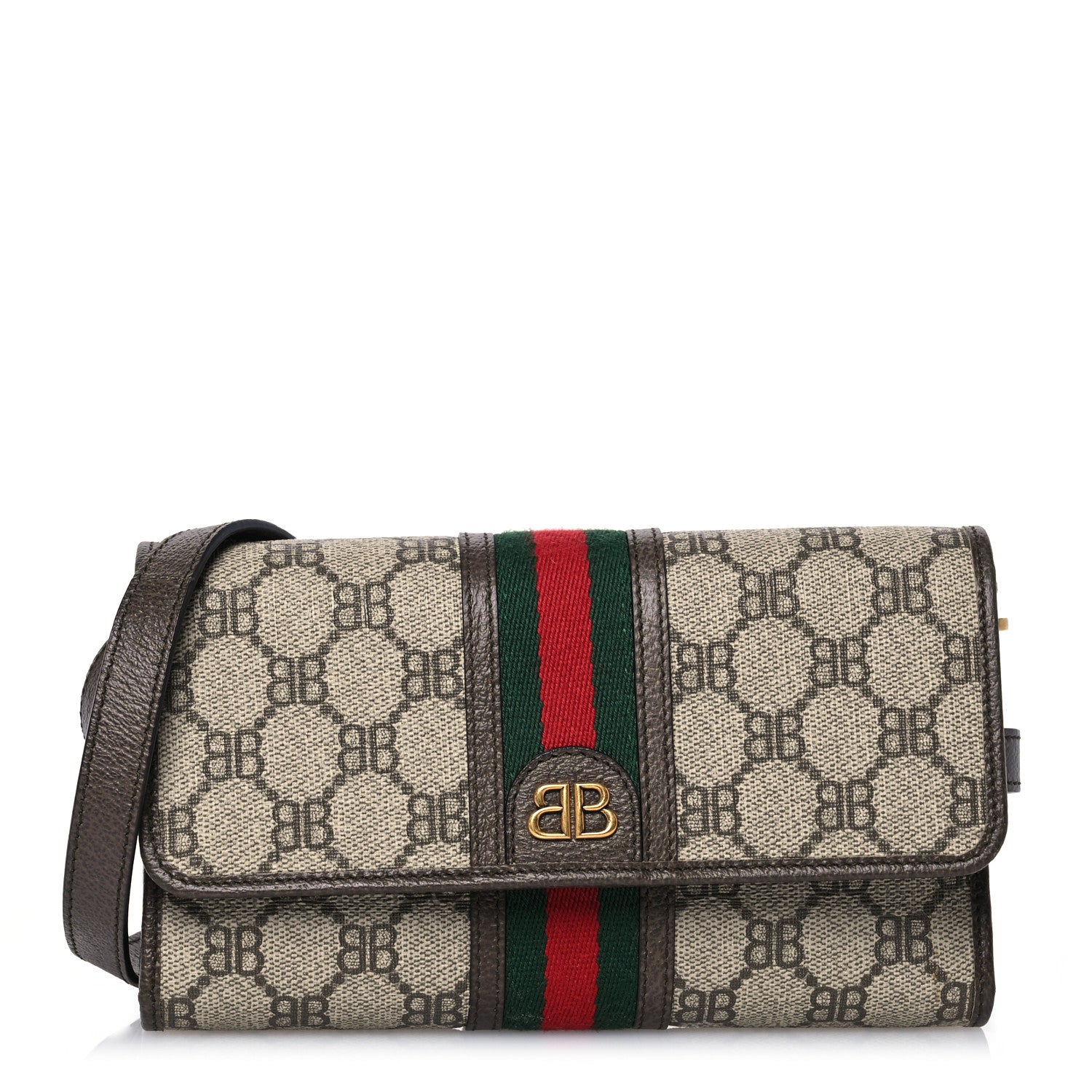 Gucci X BALENCIAGA BB Monogram Web Ophidia Crossbody Wallet Beige New Acero 1 of 14
