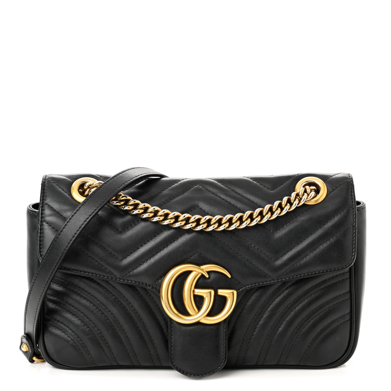 Gucci Calfskin Matelasse Small GG Marmont Shoulder Bag Black 1 of 10