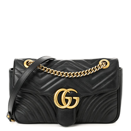 Gucci Calfskin Matelasse Small GG Marmont Shoulder Bag Black 1 of 10