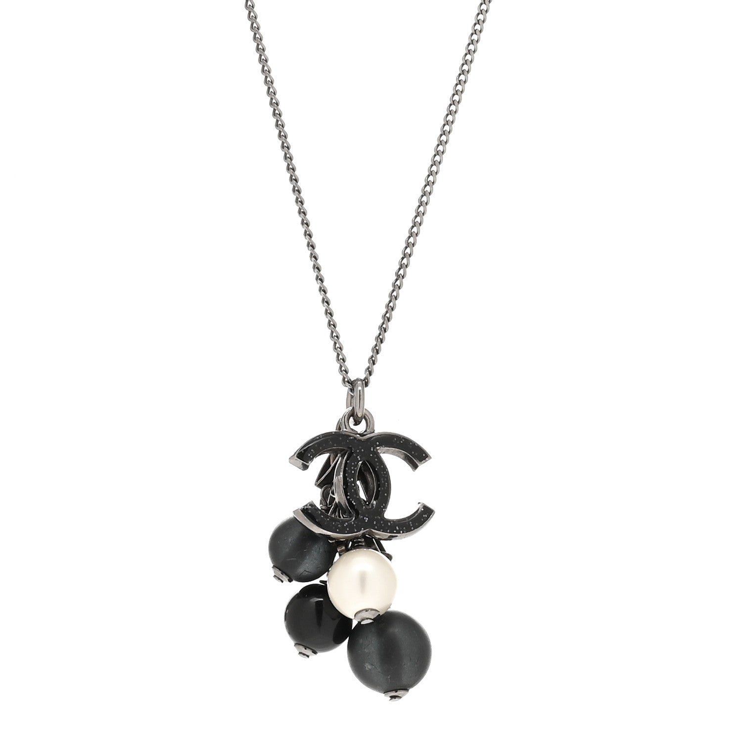 Chanel Resin Pearl CC Pendant Necklace Black White 4 of 5