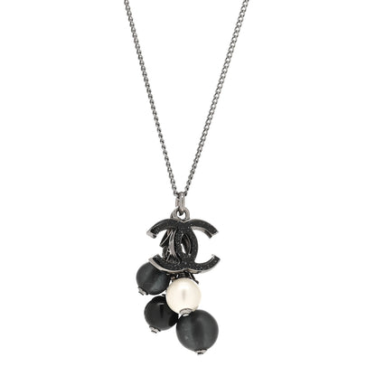 Chanel Resin Pearl CC Pendant Necklace Black White 4 of 5