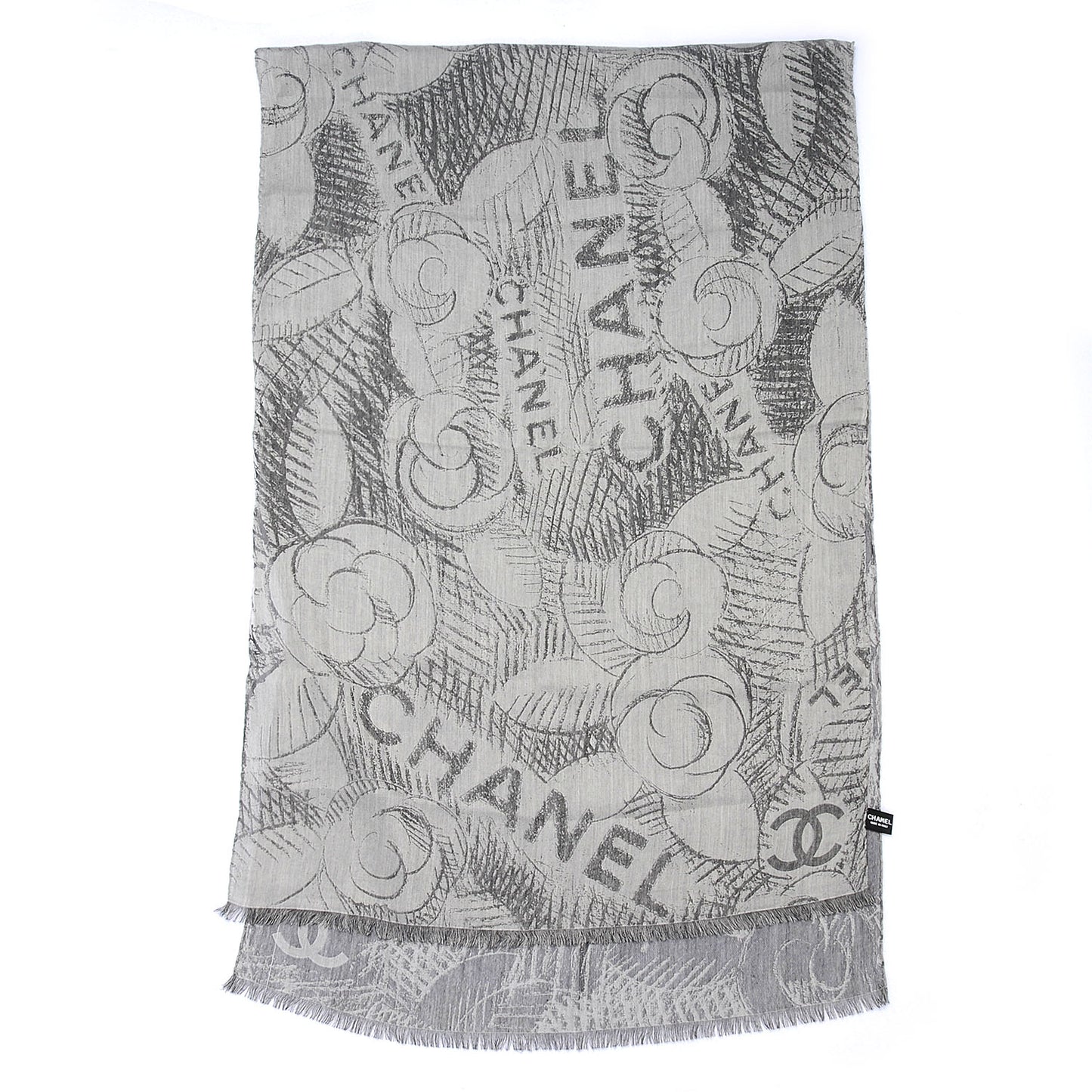 Cashmere Silk Camellia Scarf Shawl Grey
