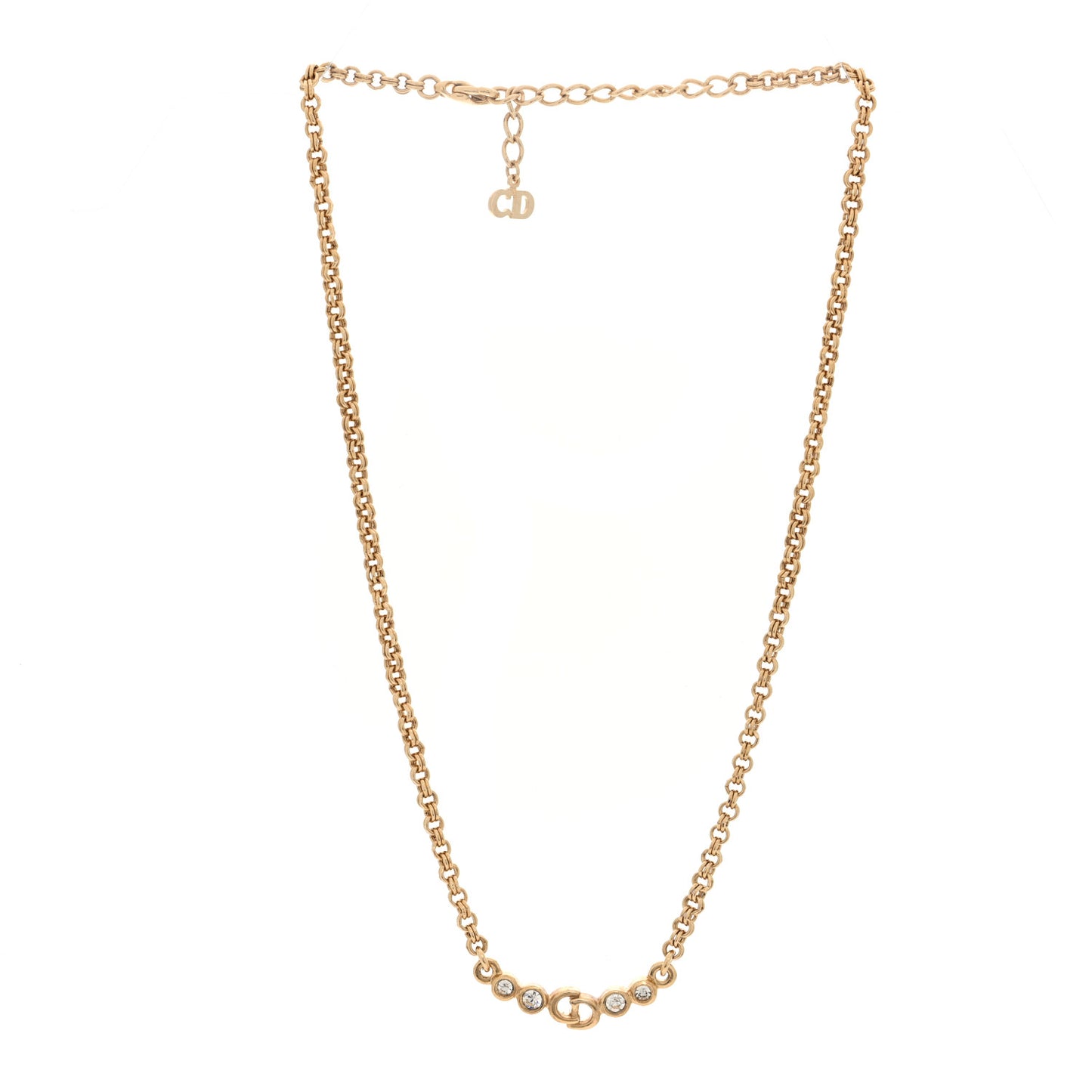 Crystal CD Chain Necklace Gold