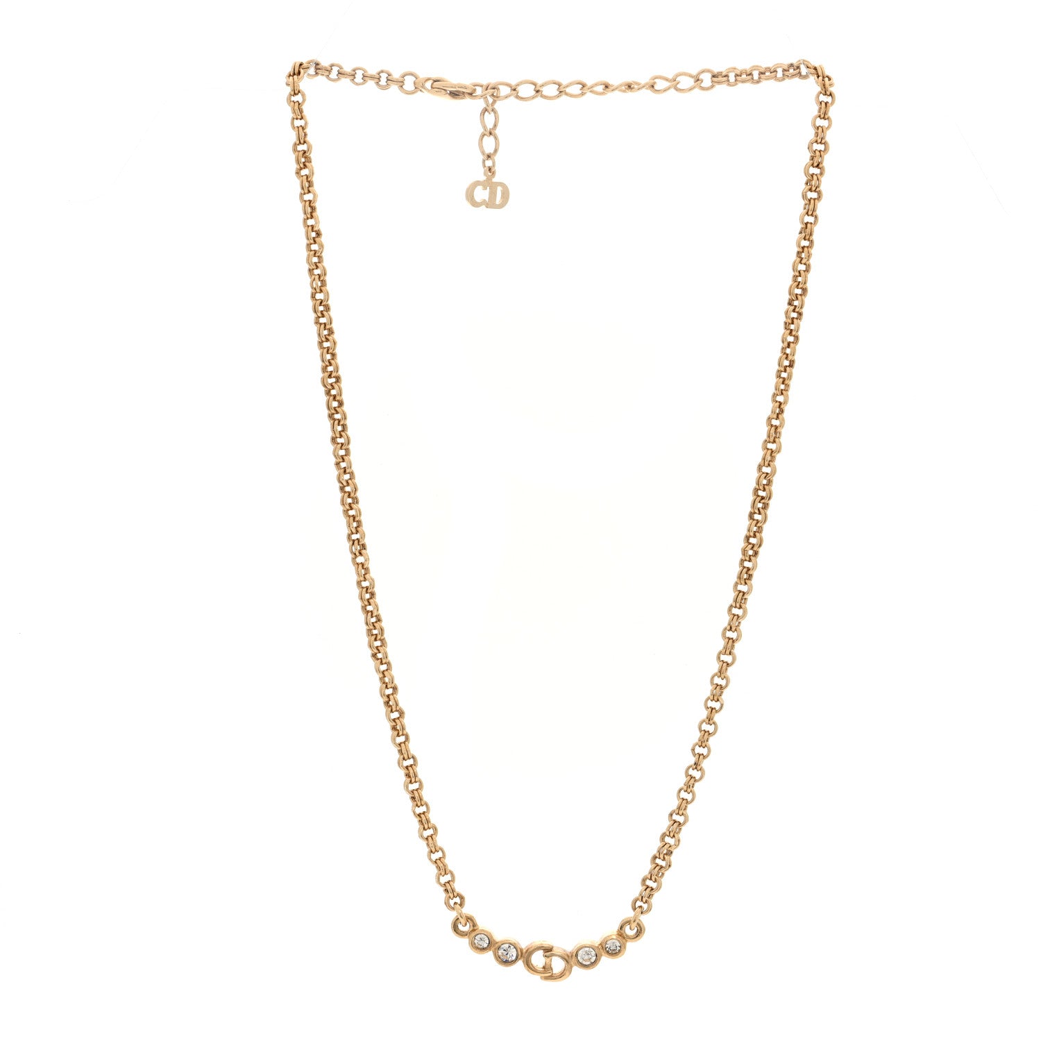 Christian Dior Crystal CD Chain Necklace Gold 3 of 4