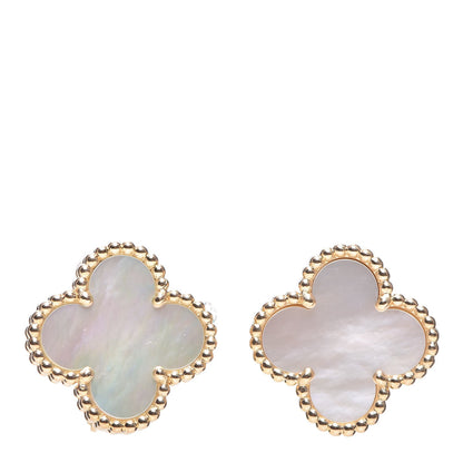 Van Cleef & Arpels 18K Yellow Gold Mother of Pearl Vintage Alhambra Earrings 1 of 6
