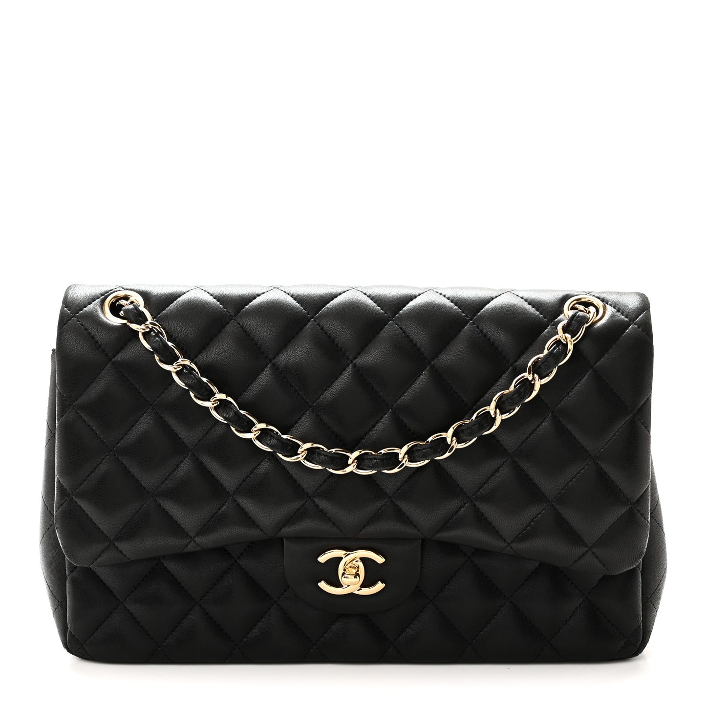 Lambskin Quilted Jumbo Double Flap Black