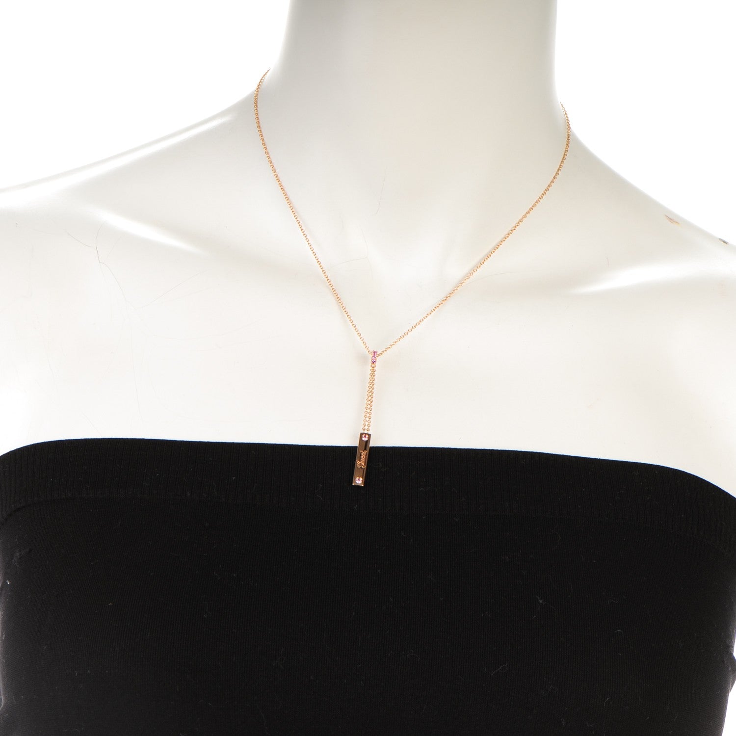 Gucci 18K Rose Gold Pink Sapphire Lariat Necklace 2 of 5