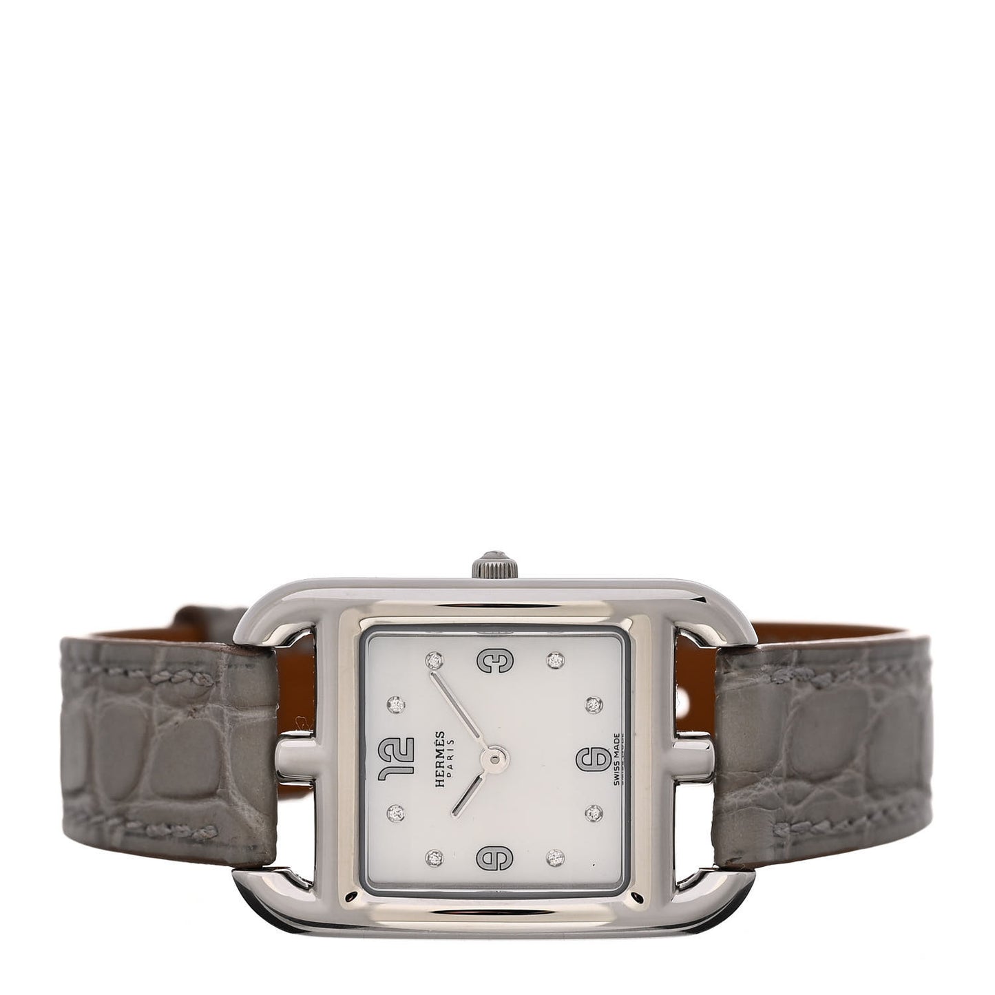 Stainless Steel Alligator Diamond Mother of Pearl 23mm Cape Cod Quartz Watch Gris Perle