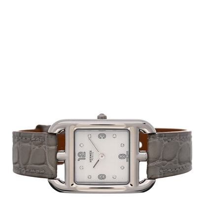 Hermes Stainless Steel Alligator Diamond Mother of Pearl 23mm Cape Cod Quartz Watch Gris Perle 2 of 5