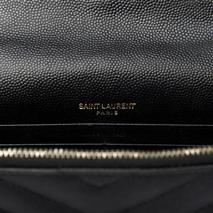 Saint Laurent Grain De Poudre Matelasse Chevron Monogram Chain Wallet 8 of 10