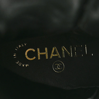 Chanel Calfskin Quilted Logo Lace Up Tall Combat Boots 38.5 Black 8 of 9