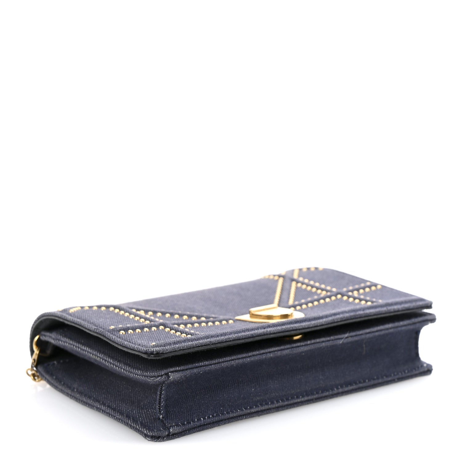 Christian Dior Denim Studded Diorama Wallet On Chain Blue 4 of 9