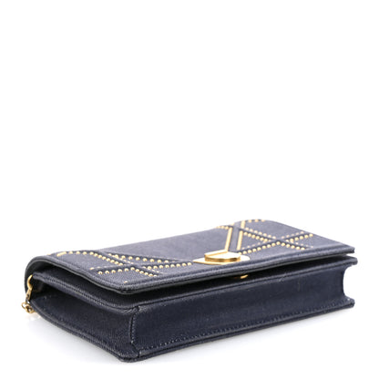 Christian Dior Denim Studded Diorama Wallet On Chain Blue 4 of 9
