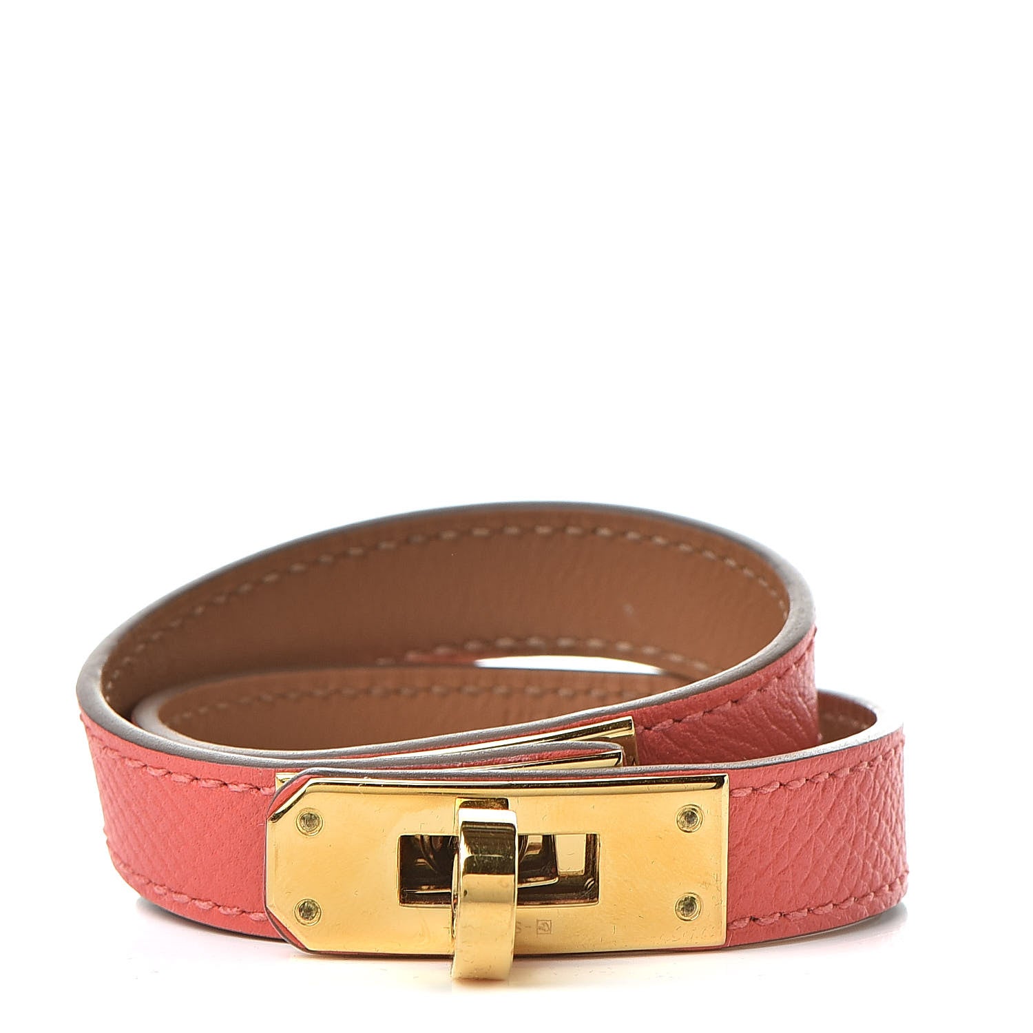 Hermes Epsom Kelly Double Tour Bracelet XS Rose Jaipur 1 of 6
