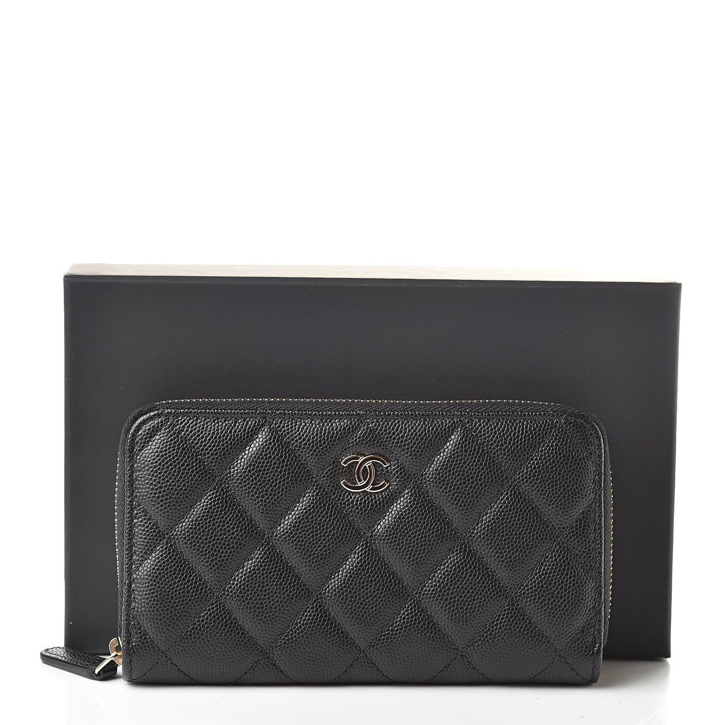Caviar Quilted Small Zip Around Wallet Black