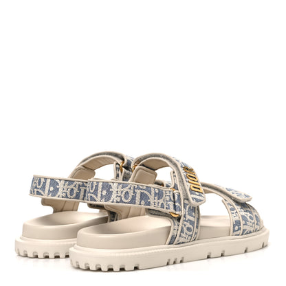 Christian Dior Oblique Raffia Chambray Jacquard Dioract Sandals 41 Blue Ecru 5 of 12