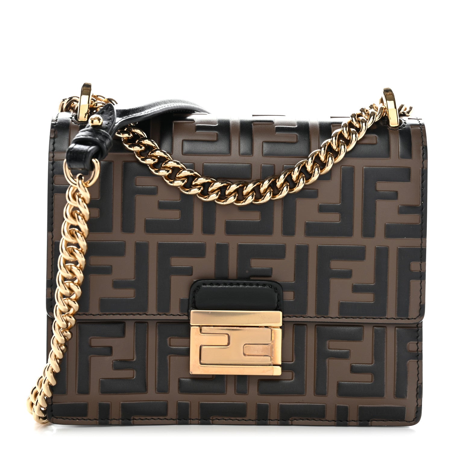 Fendi Vitello Liberty Bi-Color FF 1974 Embossed Small Kan U Shoulder Bag Maya Black 3 of 28