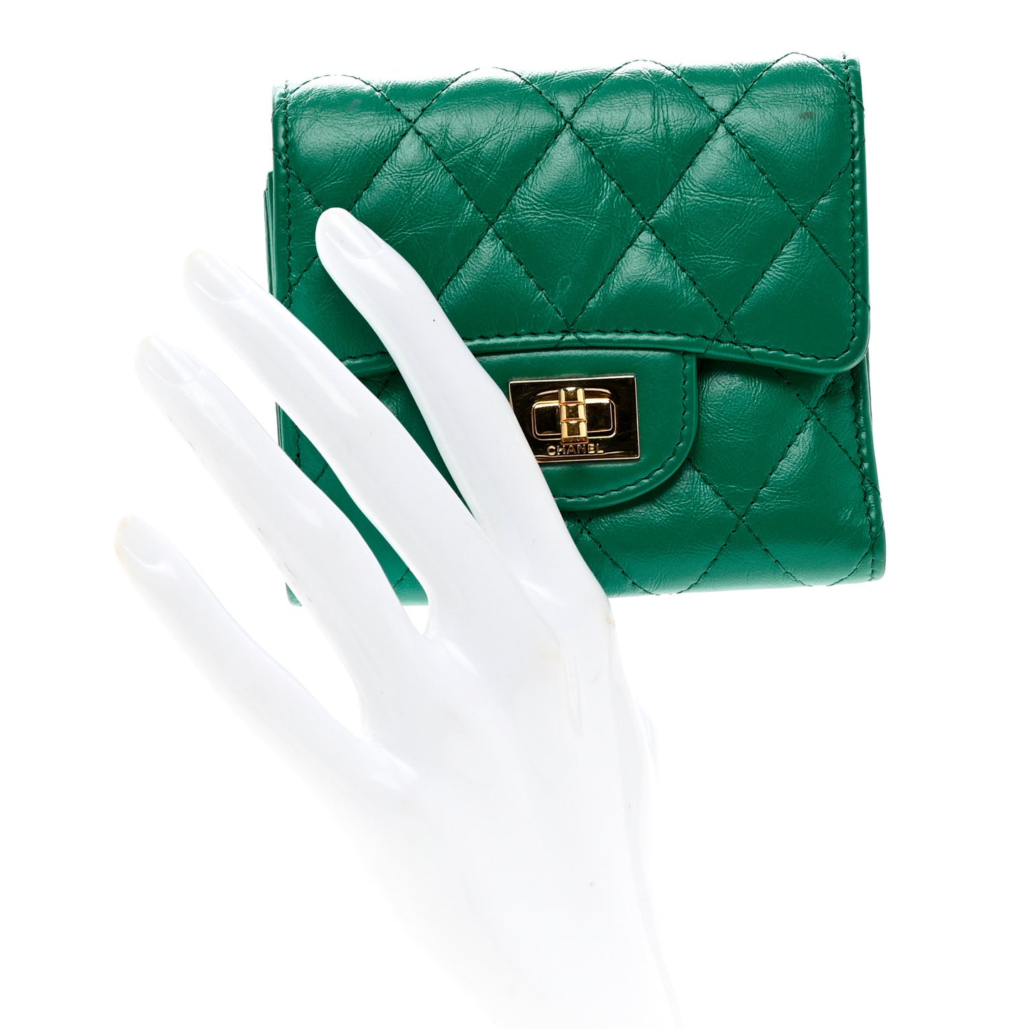 Aged Calfskin Quilted Reissue Compact Wallet Green