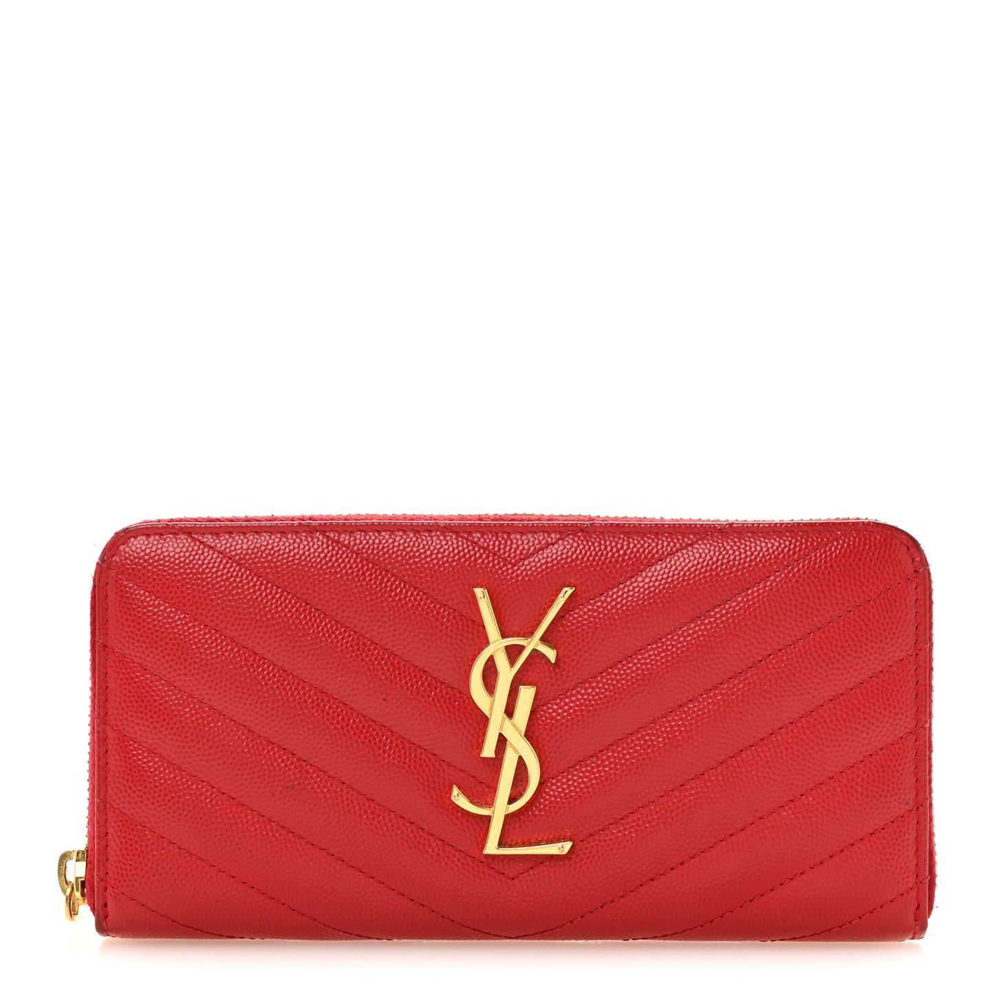 Grain De Poudre Matelasse Chevron Monogram Zip Around Wallet Red