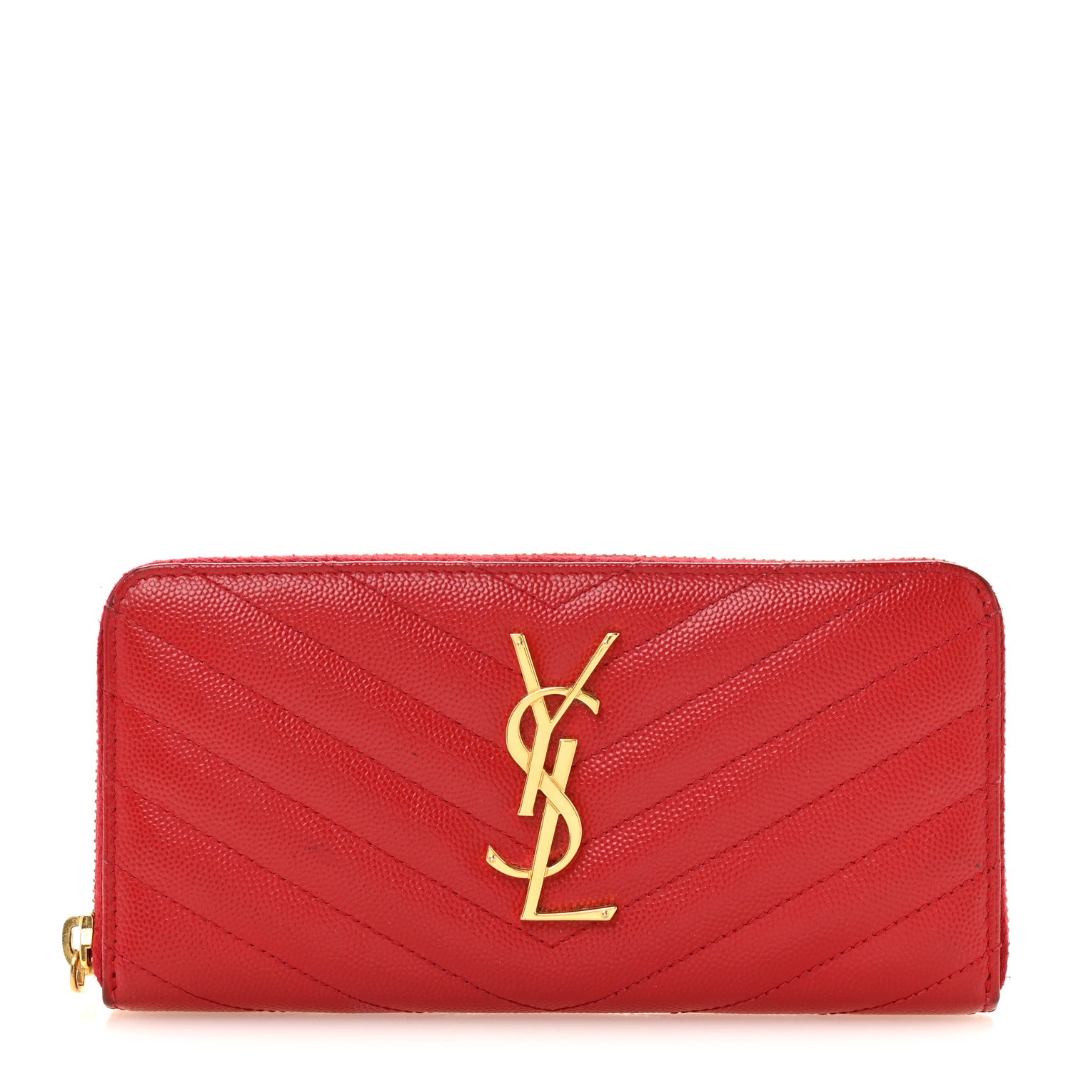 Saint Laurent Grain De Poudre Matelasse Chevron Monogram Zip Around Wallet Red 1 of 12