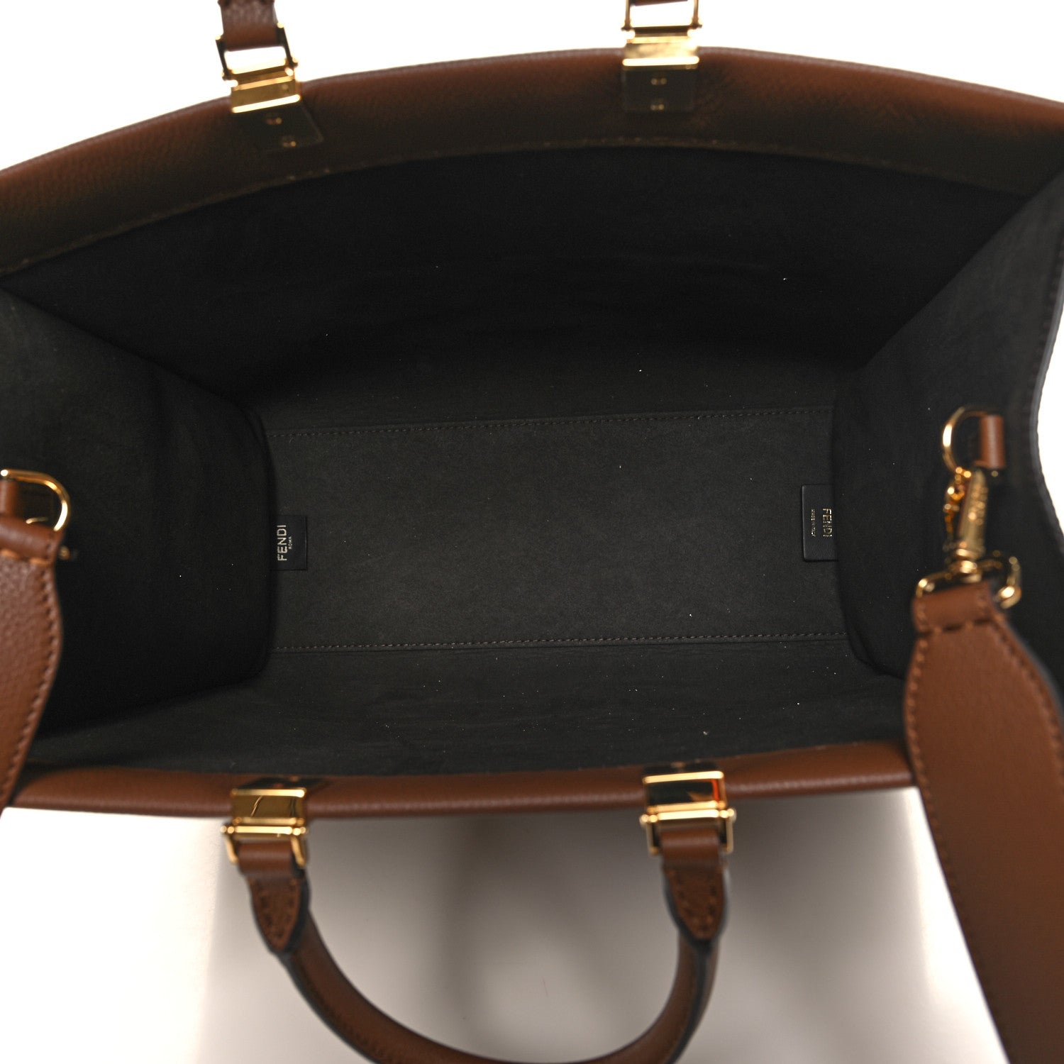 Fendi Vitello Cher Logo Debossed Medium Fendi Sunshine Shopper Tote Gianduia 5 of 12