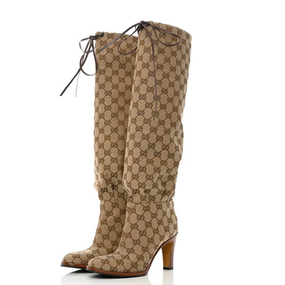Gucci Monogram Lisa Mid Heel Boots 36 Beige Ebony 5 of 12