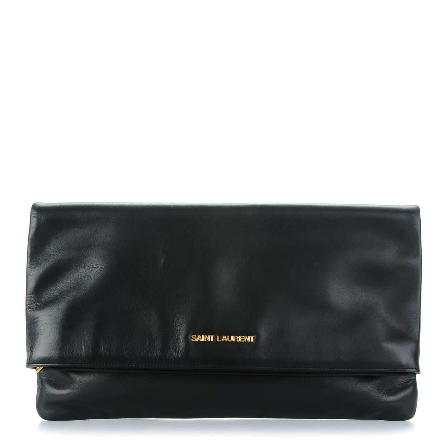 Smooth Calfskin Letters Fold-Over Clutch Black