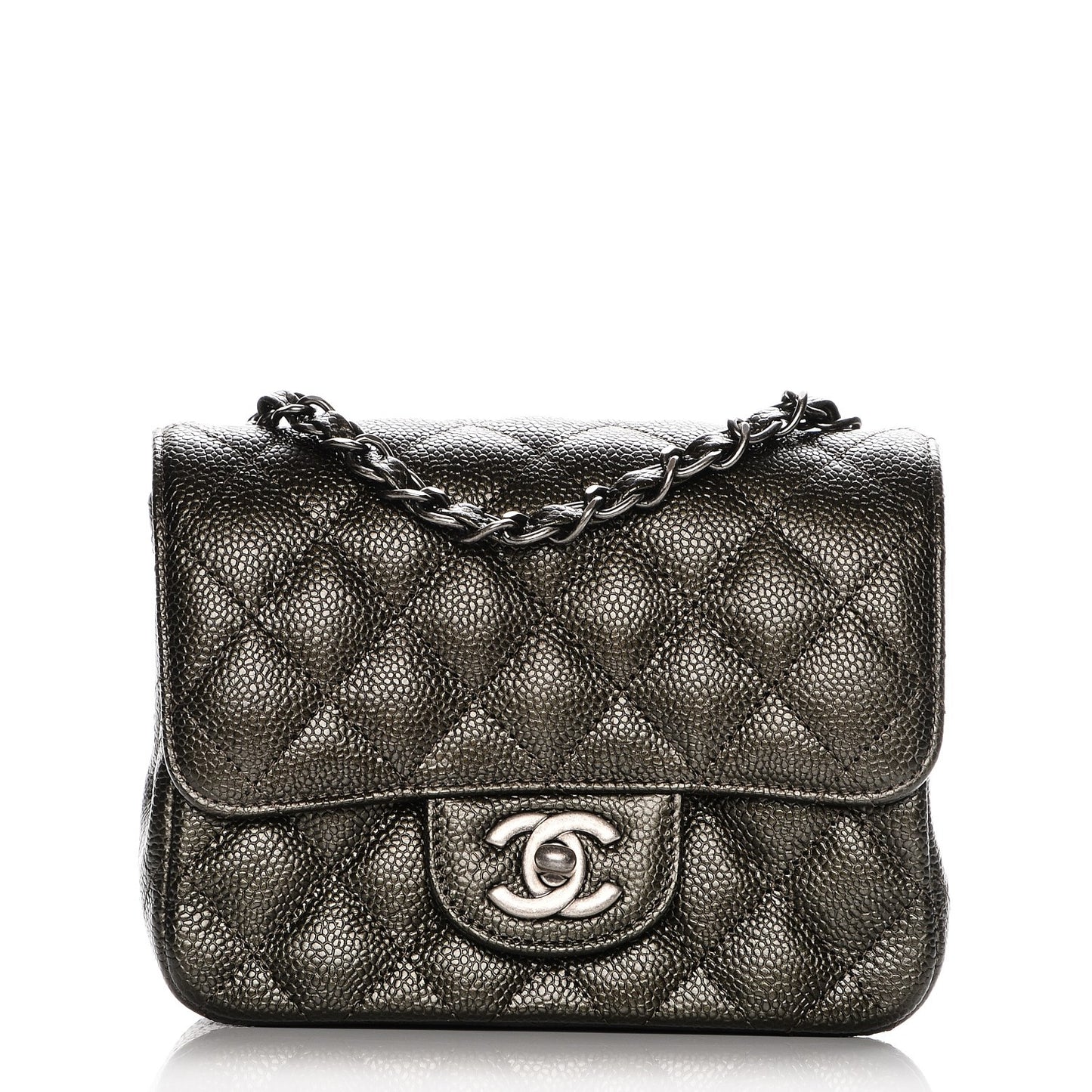 Caviar Quilted Mini Square Flap Dark Charcoal