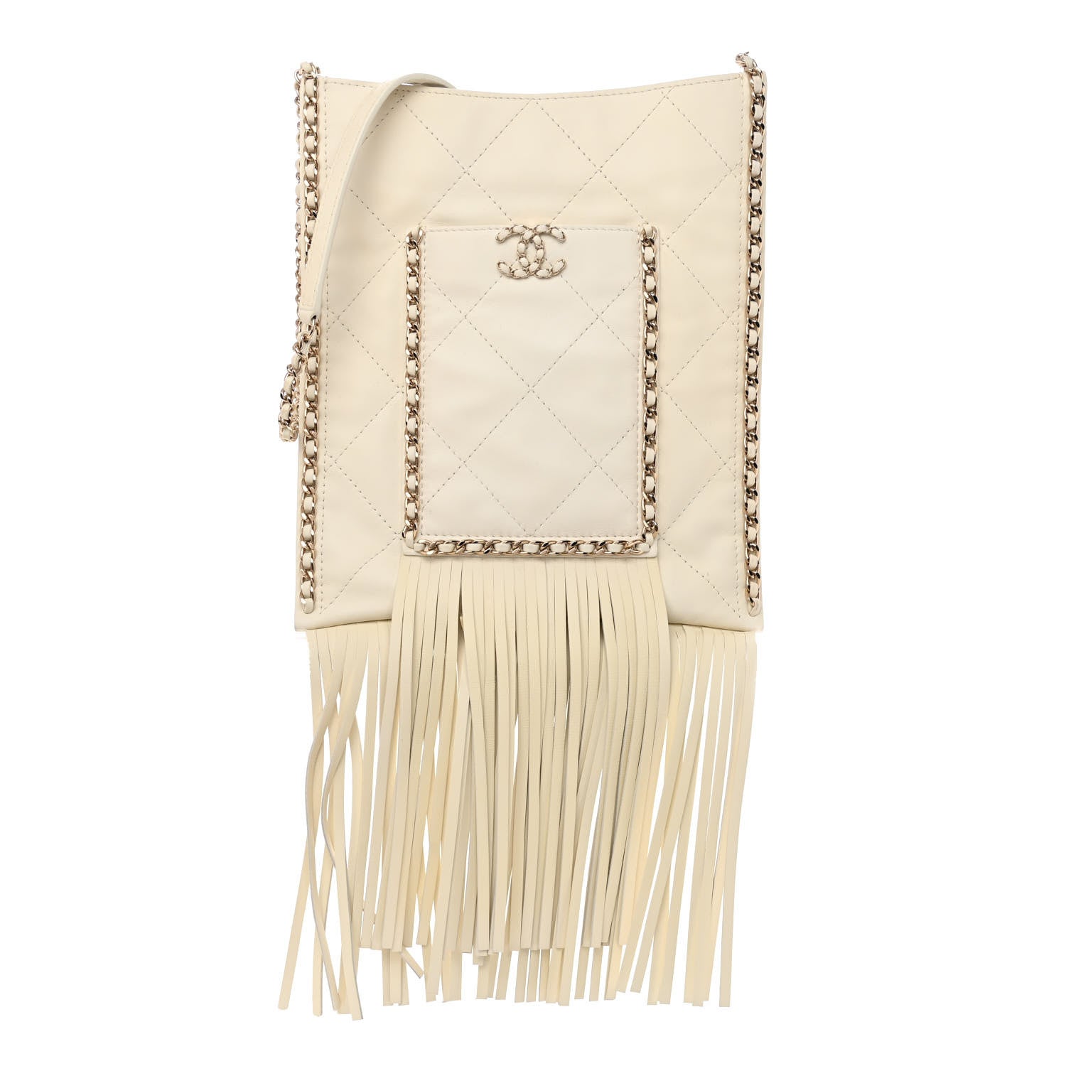 Chanel Calfskin Quilted Fringe Small Shopping Bag White 1 of 13
