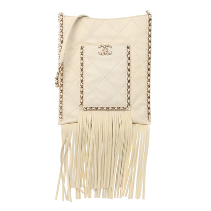 Chanel Calfskin Quilted Fringe Small Shopping Bag White 1 of 13