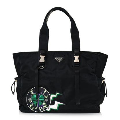 Prada X UNIVERSAL STUDIOS Tessuto Nylon Montagna Frankenstein Heart Tote Black 1 of 14