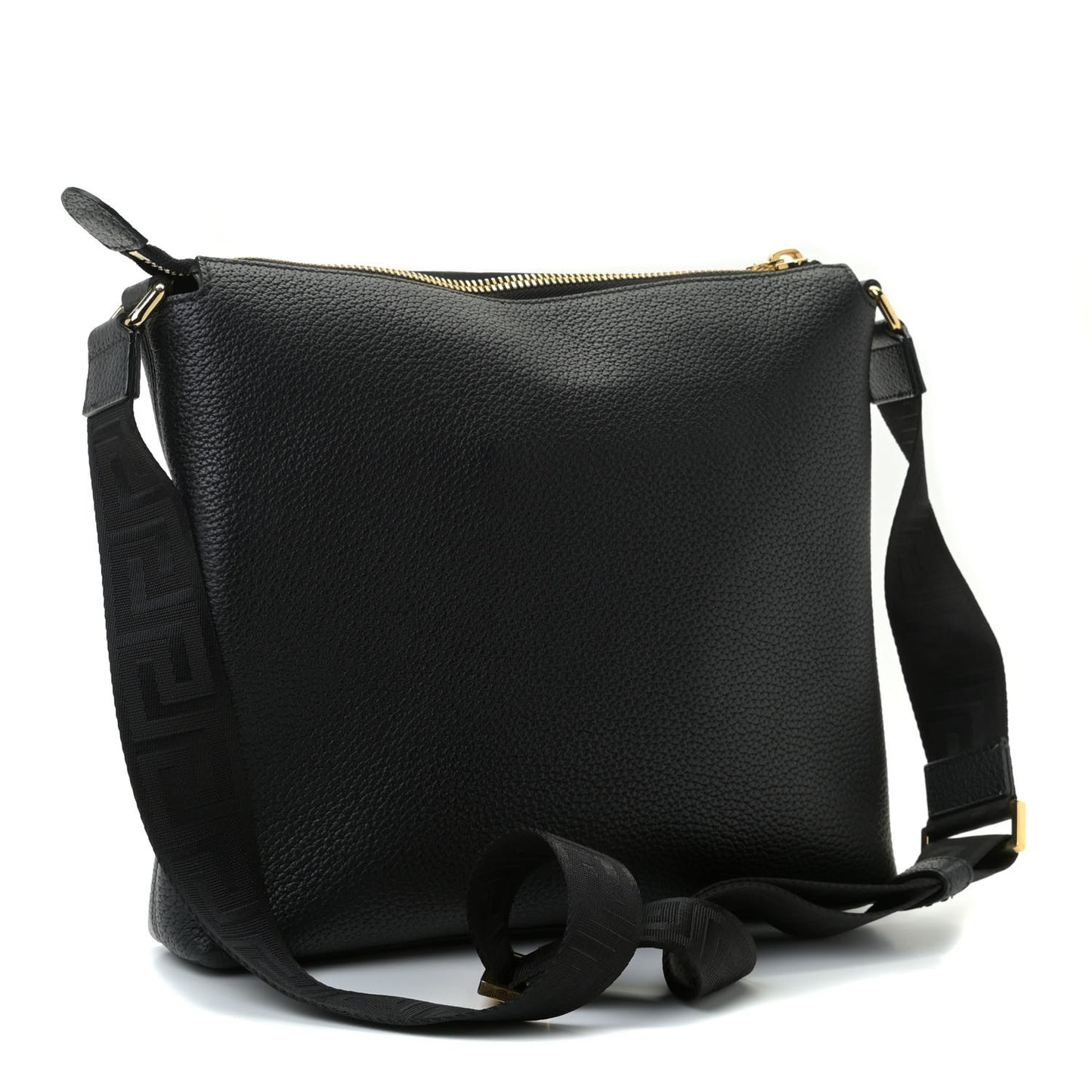 Grained Calfskin Medusa Messenger Bag Black