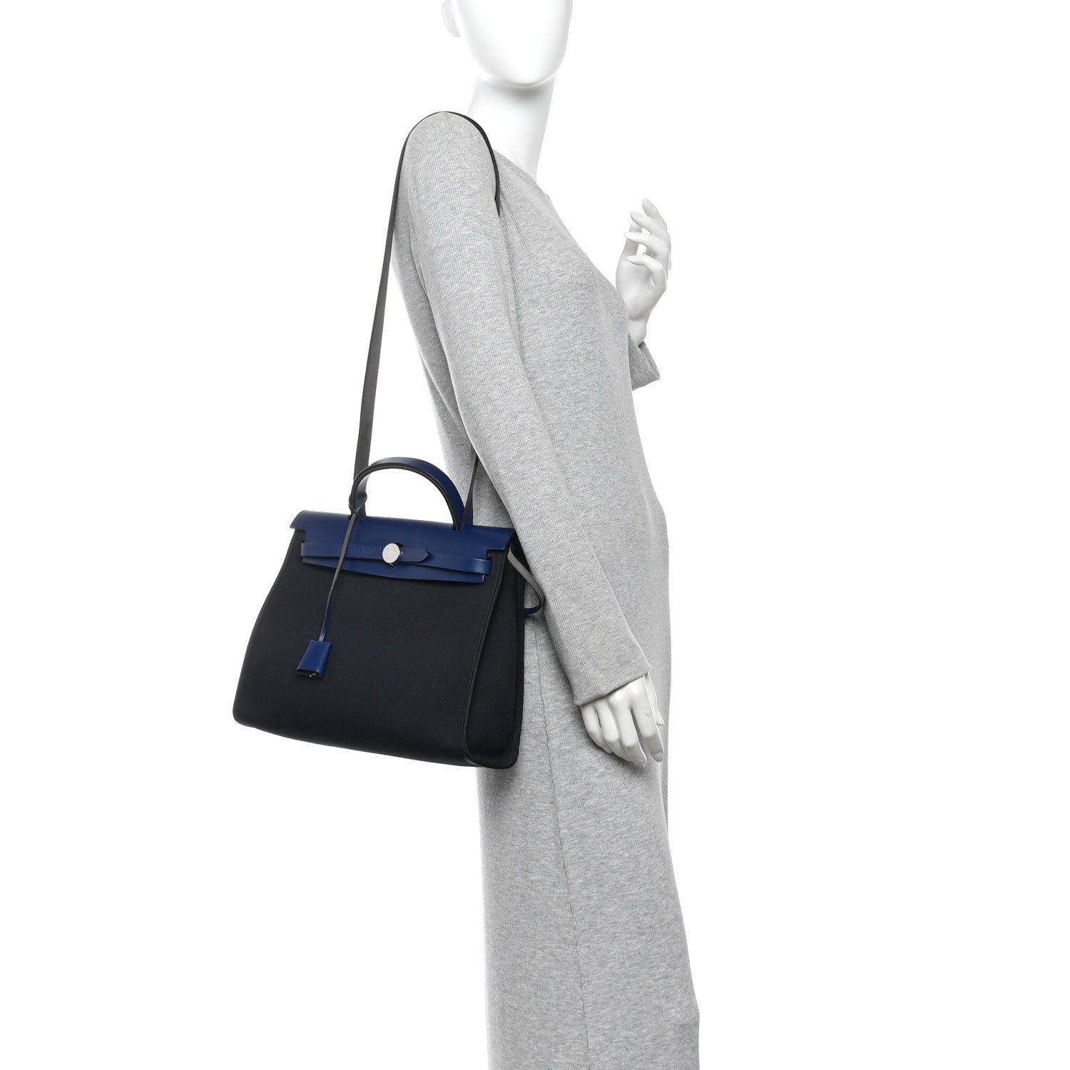 Hermes Military Toile Vache Hunter Herbag Zip 31 PM Black Bleu Saphir 2 of 12