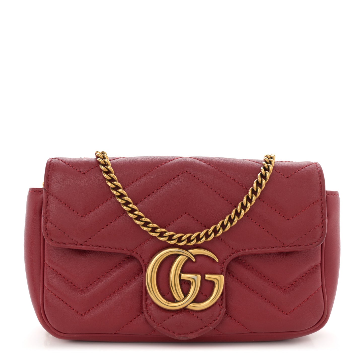 Calfskin Matelasse Super Mini GG Marmont Shoulder Bag Hibiscus Red