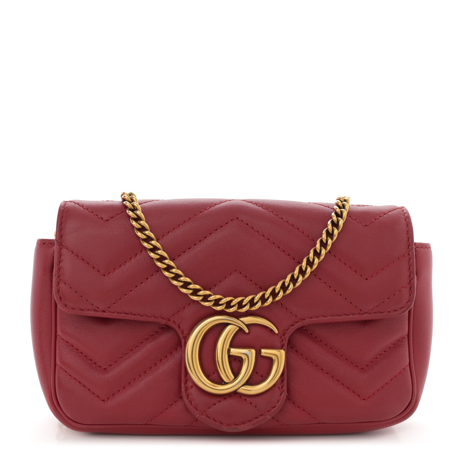 Gucci Calfskin Matelasse Super Mini GG Marmont Shoulder Bag Hibiscus Red 1 of 15