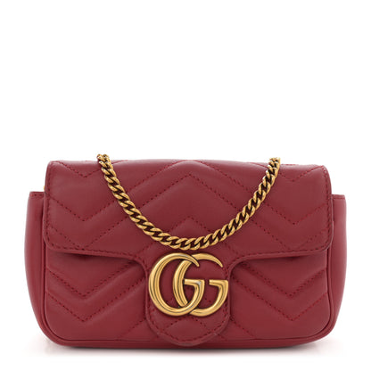 Gucci Calfskin Matelasse Super Mini GG Marmont Shoulder Bag Hibiscus Red 1 of 15