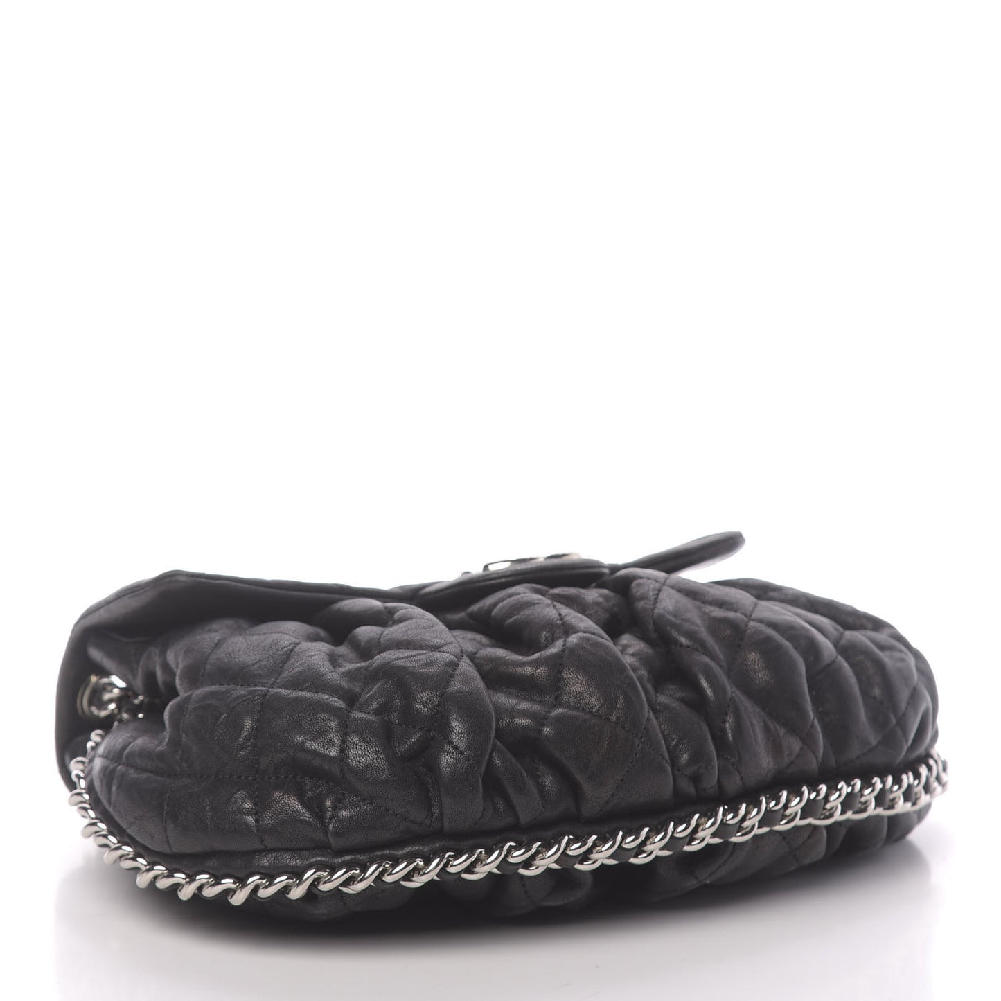 Washed Lambskin Quilted Medium Chain Around Messenger Black