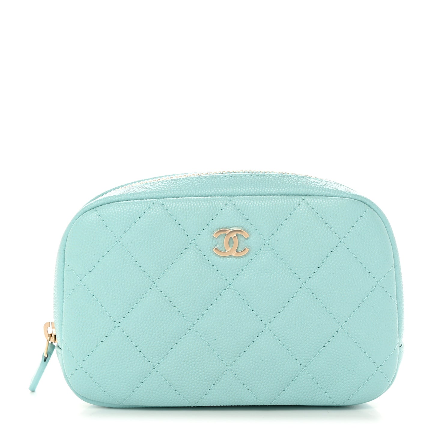 Caviar Quilted Small Curvy Pouch Cosmetic Case Light Blue
