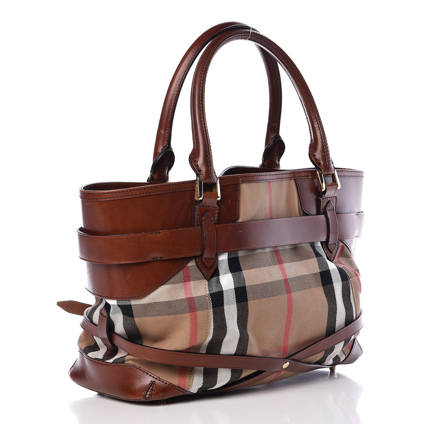 House Check Bridle Calfskin Medium Lynher Tote Dark Tan