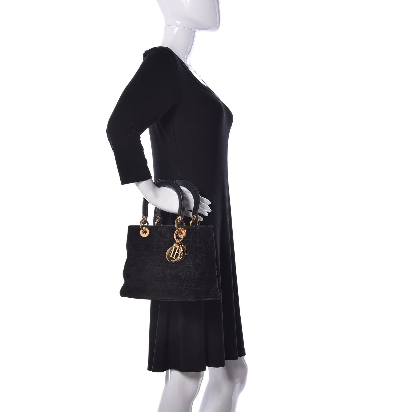 Suede Cannage Medium Lady Dior Black